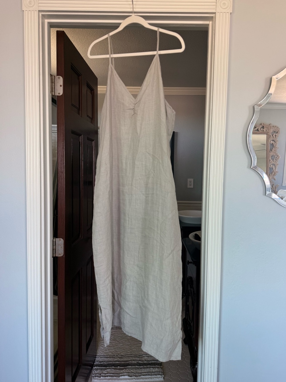 Linen Spaghetti-Strap Maxi Dress in Light Beige